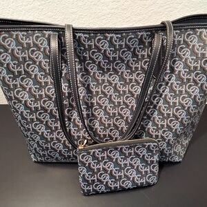 Coach Blue and Light Blue Monogram Tote with Pouch